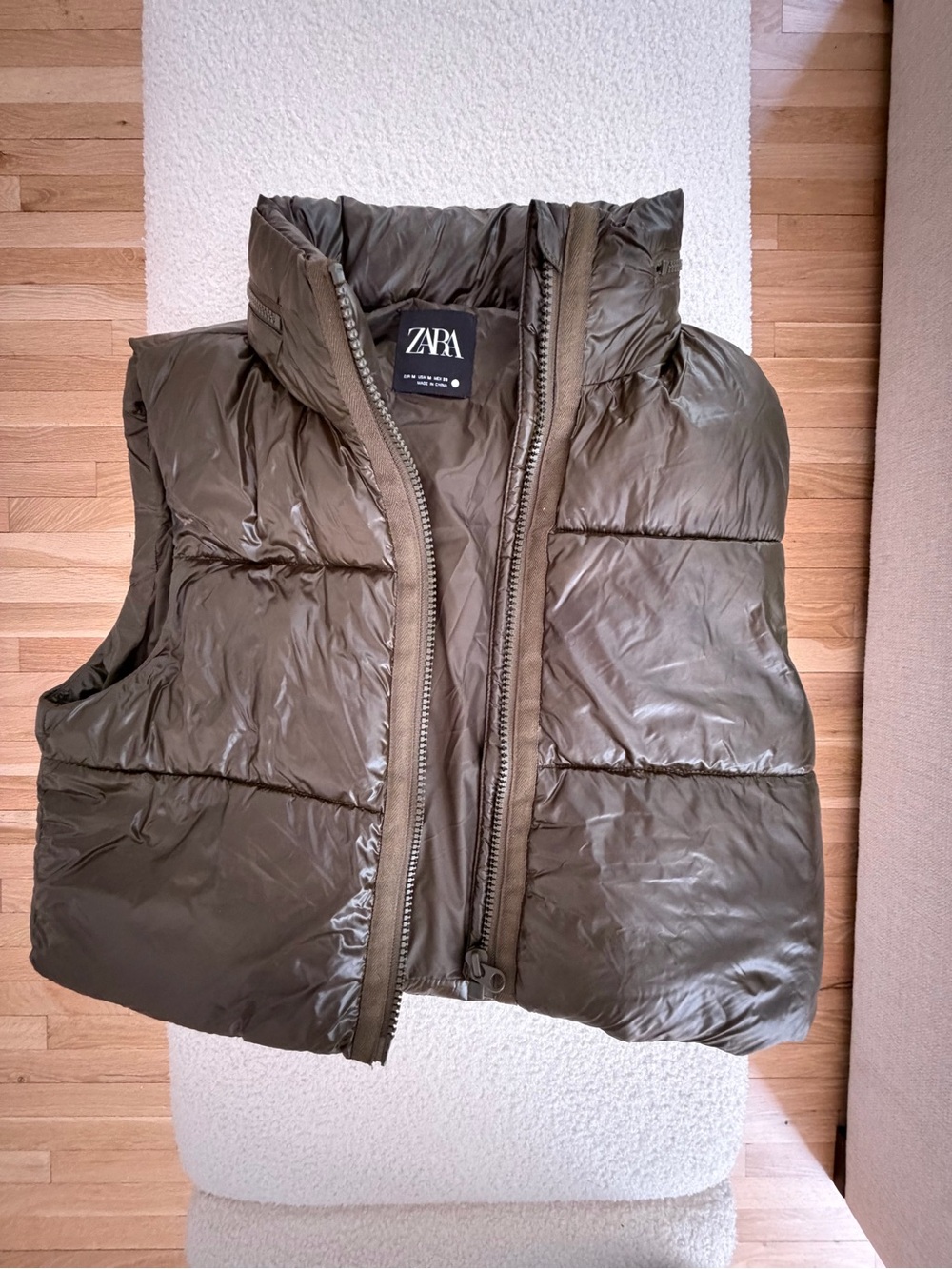 ZARA Olive Quilted Puffer Vest